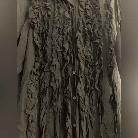 Dries Van Noten Clasan Ruffle Front Viscose Chiffon Shirt Black size US 10 FR42 - Picture 6 of 14